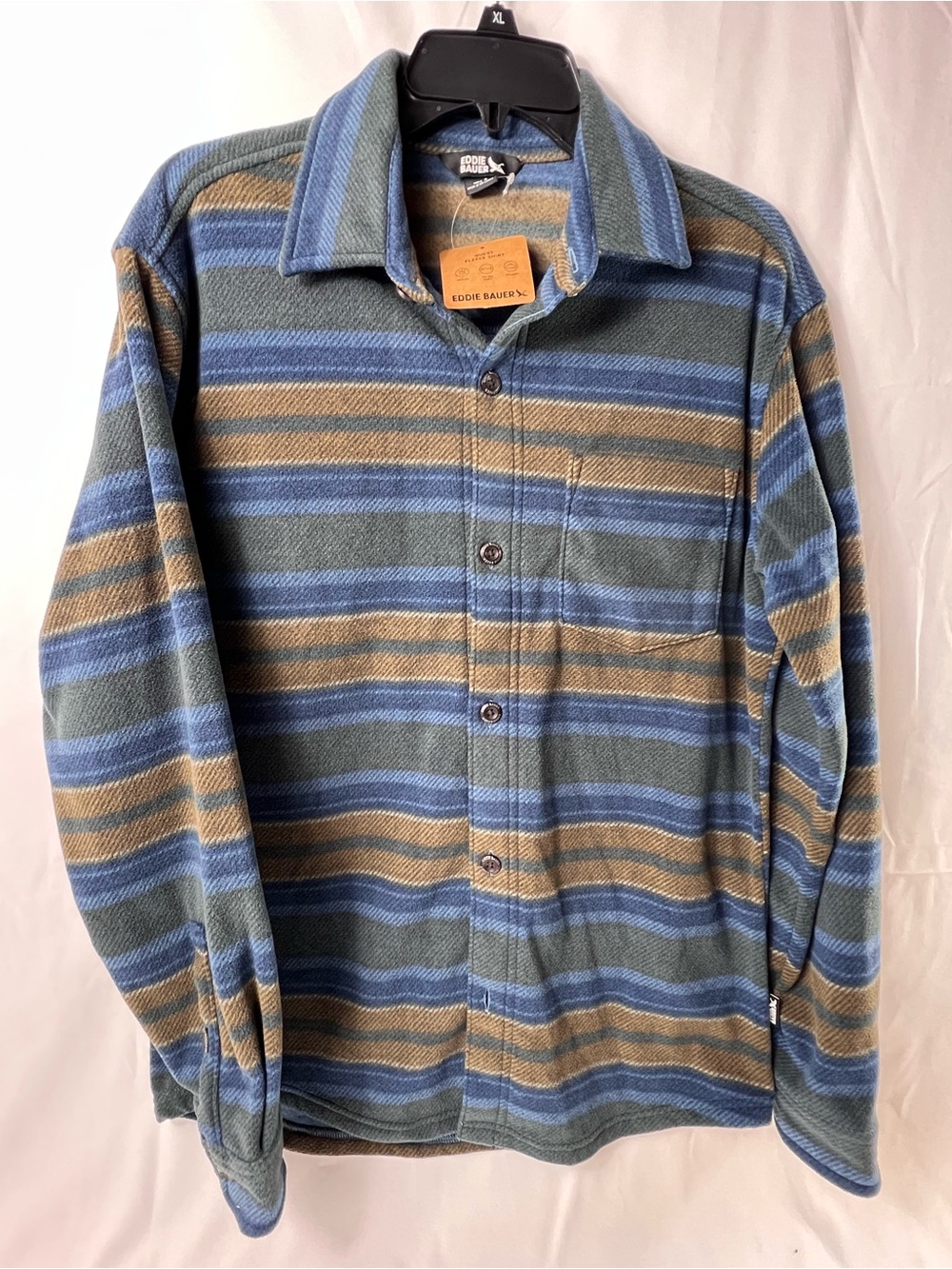Eddie Bauer Blue - Olive Striped Quest Fleece Shirt New